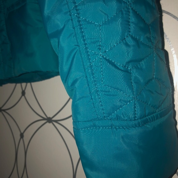 Olsen Europe Light Teal Puffer Jacket w/ Front Ruffles - Picture 5 of 6